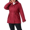 thumbnail image 4 of Agnes Orinda Women's Plus Size Hooded Anorak Jacket Utility Parka Zip Snap Drawstring Waist Windbreaker Coat with Pockets L Red, 4 of 6