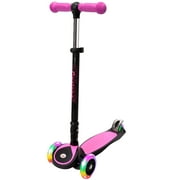 ChromeWheels Scooters for Kids, Deluxe Kick Scooter Foldable 4 Adjustable Height 150lb Weight Limit 3 Wheel, Lean to Steer LED Light Up Wheels, Best Gifts for Girls Boys Age 3-12 Year Old Pink
