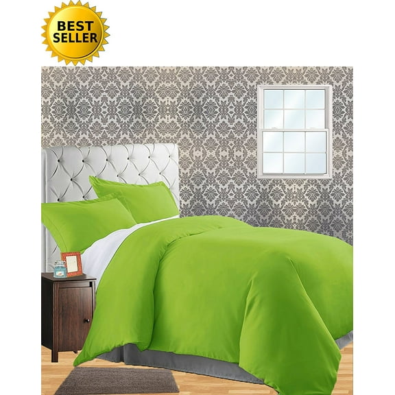 Celine Linen Wrinkle & Fade Resistant 3-Piece Duvet Cover Set - Protects and Covers your Comforter / Duvet Insert, 1500 Series LUXURIOUS 100% HypoAllergenic - Silky Soft, Full/Queen, Lime
