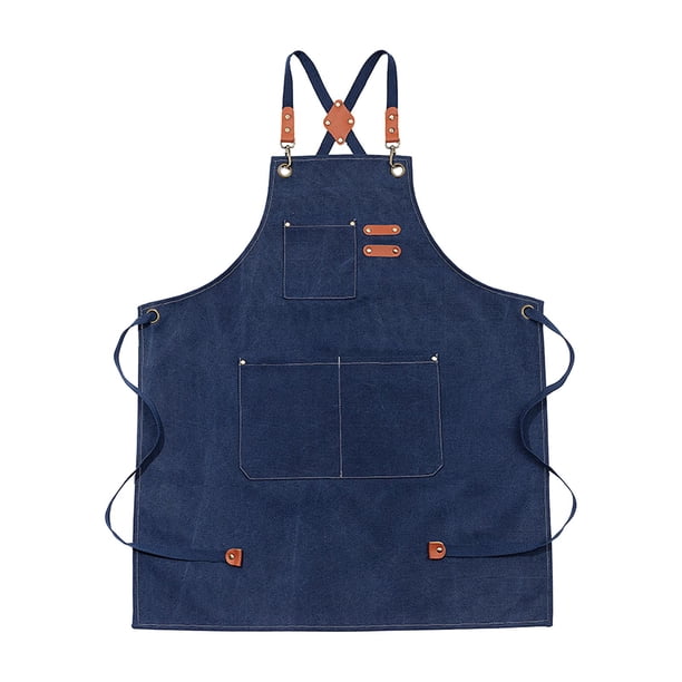 Delantal de lona Delantal de trabajo Correa ajustable con bolsillos grandes Delantal con espalda Delantal con babero para hornear Jardinería Azul Macarena Delantal de lona