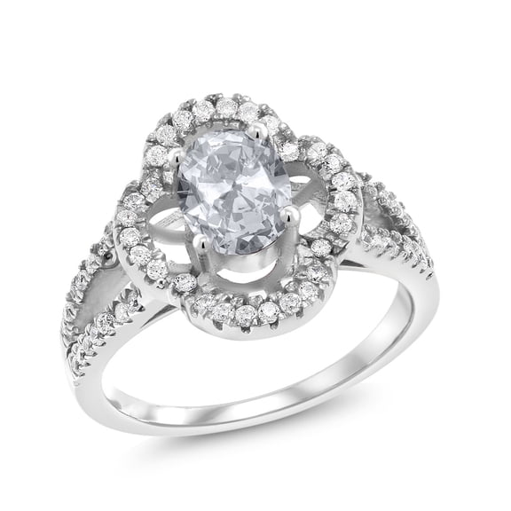 Gem Stone King 1.87 Ct Oval White Topaz 925 Sterling Silver Ring (Size 8)