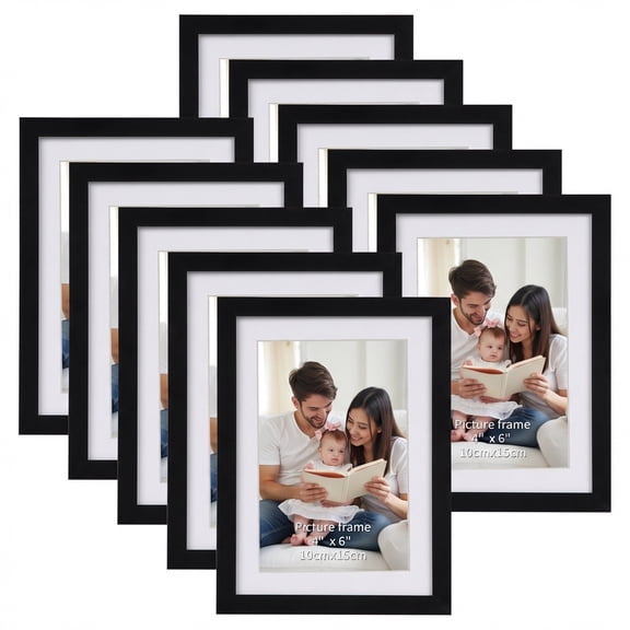 5x7 Picture Frame Set of 10, Matted to 4x6 Picture with Mat or Multi 5x7 Photo without Mat, Wall Hanging or Tabletop Display, Black