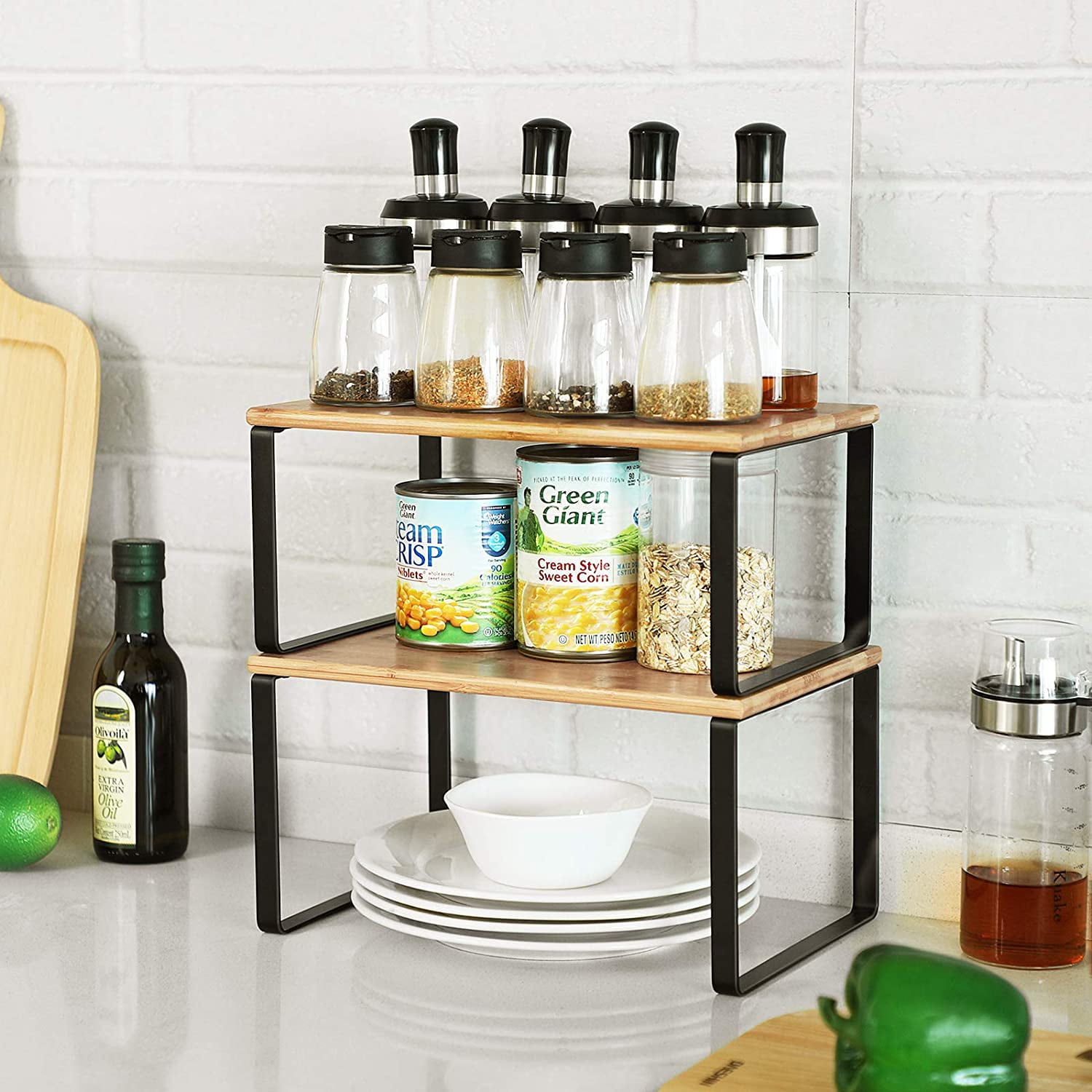 SONGMICS Cabinet Shelf Organizers Set of 2 Kitchen Counter Shelves