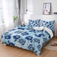 thumbnail image 3 of Blue Gradient Peony Flower Duvet Cover Set Full Size, Country Floral Blue Wood Grain 4 Piece Bedding Set with Zipper Closure & Corner Ties Soft Breathable Comforter Cover for Bedroom, 3 of 9