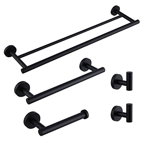 Matte Black Bathroom Accessories Kit 5-Pieces Bathroom Hardware Set SUS ...