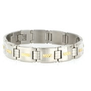 Jewelry Stainless Steel Link Bracelet with Solid 14K Diamond Cut Gold Bar, Polished and Satin finish