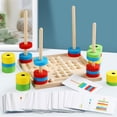 thumbnail image 1 of Clavijas magnéticas de 2 en un Reconocimiento de color interactivo de bloques de construcción para padres y hijos con 54 tarjetas de CUTICAT anillos de apilamiento de arco iris, 1 of 8