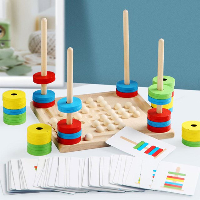 Clavijas magnéticas de 2 en un Reconocimiento de color interactivo de bloques de construcción para padres y hijos con 54 tarjetas de CUTICAT anillos de apilamiento de arco iris