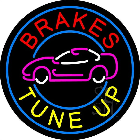 Brakes Tune Up LED Neon Sign 18 x 18 - inches, Clear Edge Cut Acrylic Backing, with Dimmer - Bright and Premium built indoor LED Neon Sign for automotive store, and mall.