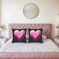 thumbnail image 2 of Set of 2 Decorative Throw Pillow Covers 18x18in - Vibrant Layered Heart Design in Pink Red Blue & Yellow on Black Background, 2 of 8