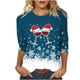 thumbnail image 2 of Puntoco Blusa de manga 3/4 con cuello redondo y estampado navideño para mujer, 2 of 5