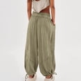 thumbnail image 4 of CIENVNSTG Women's Summer Beach Style Cotton Linen Pants Solid Color Straight Leg Elastic High Waisted Lightweight Casual Trendy Radish Harem Pants with Convenient Pockets Khaki 3XL, 4 of 7