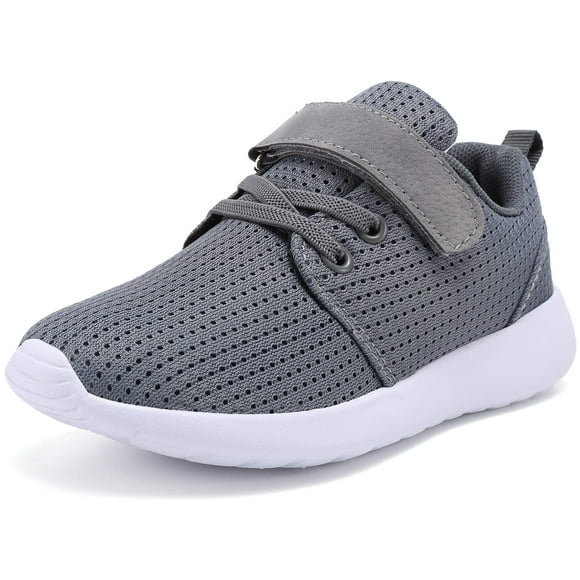 TOEDNNQI Boys Girls Sneakers Kids Lightweight Breathable Strap Athletic Running Shoes for Toddler/Little Kid/Big Kid Grey Size 9
