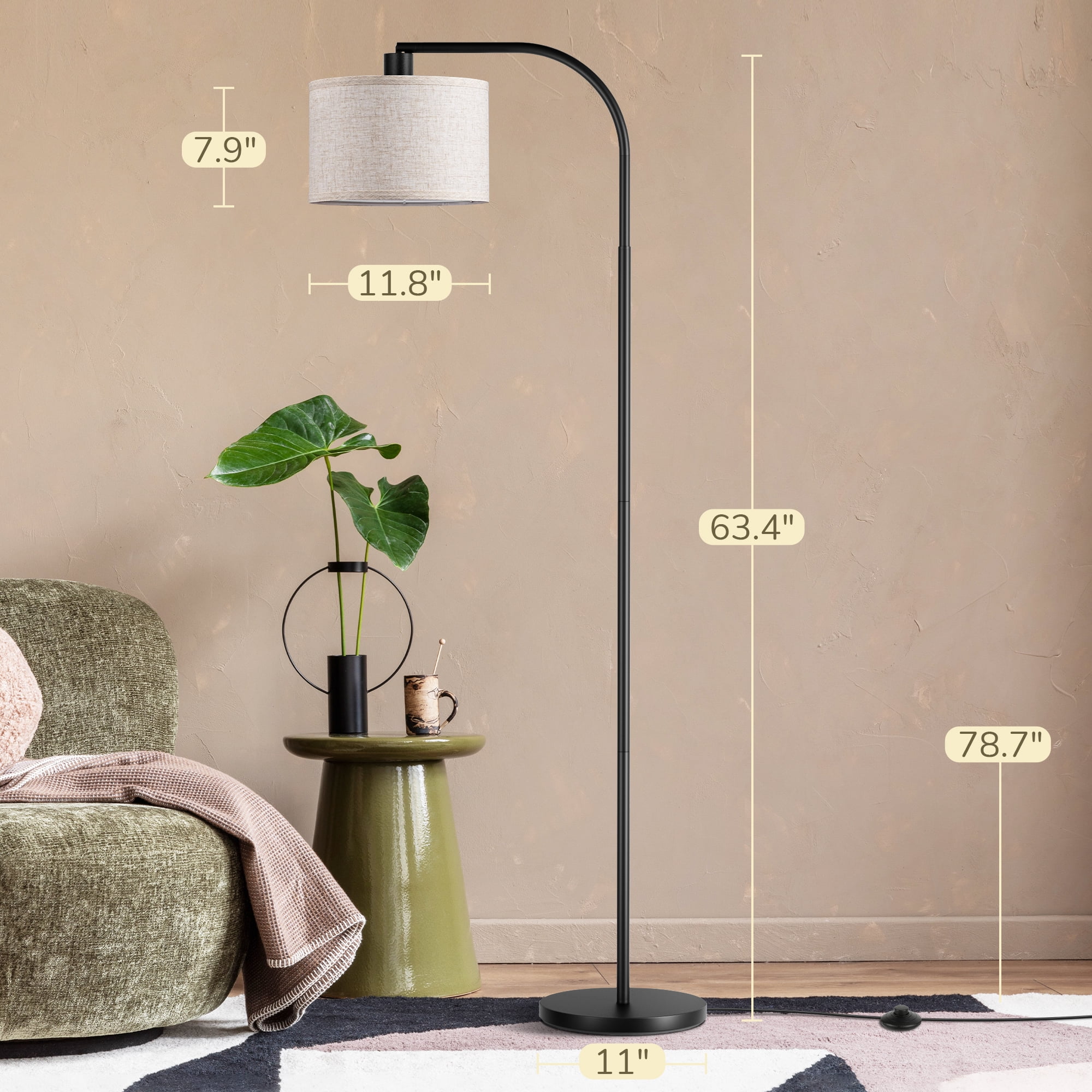 DEWENWILS 63.4in Modern Floor Lamps with Remote for Living Room, Adjustable Lampshade, LED Bulb Included, Black
