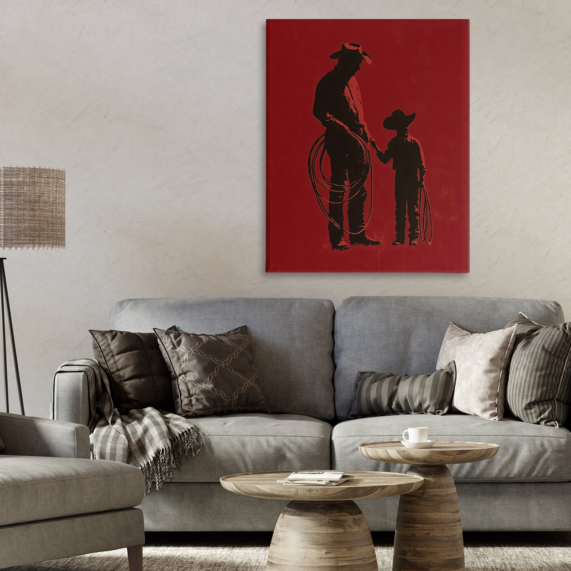 Burgundy Cowboy Father & Son Canvas Wall Art, design by Arlington Prints