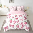 thumbnail image 3 of Manfei Kawaii Ribbon Bed in a Bag Queen size, Pink Strawberry Bed Set, Cartoon Bowknot Reversible Bedding Queen Size, Lightweight Room Decor, 7 Pieces, 3 of 6