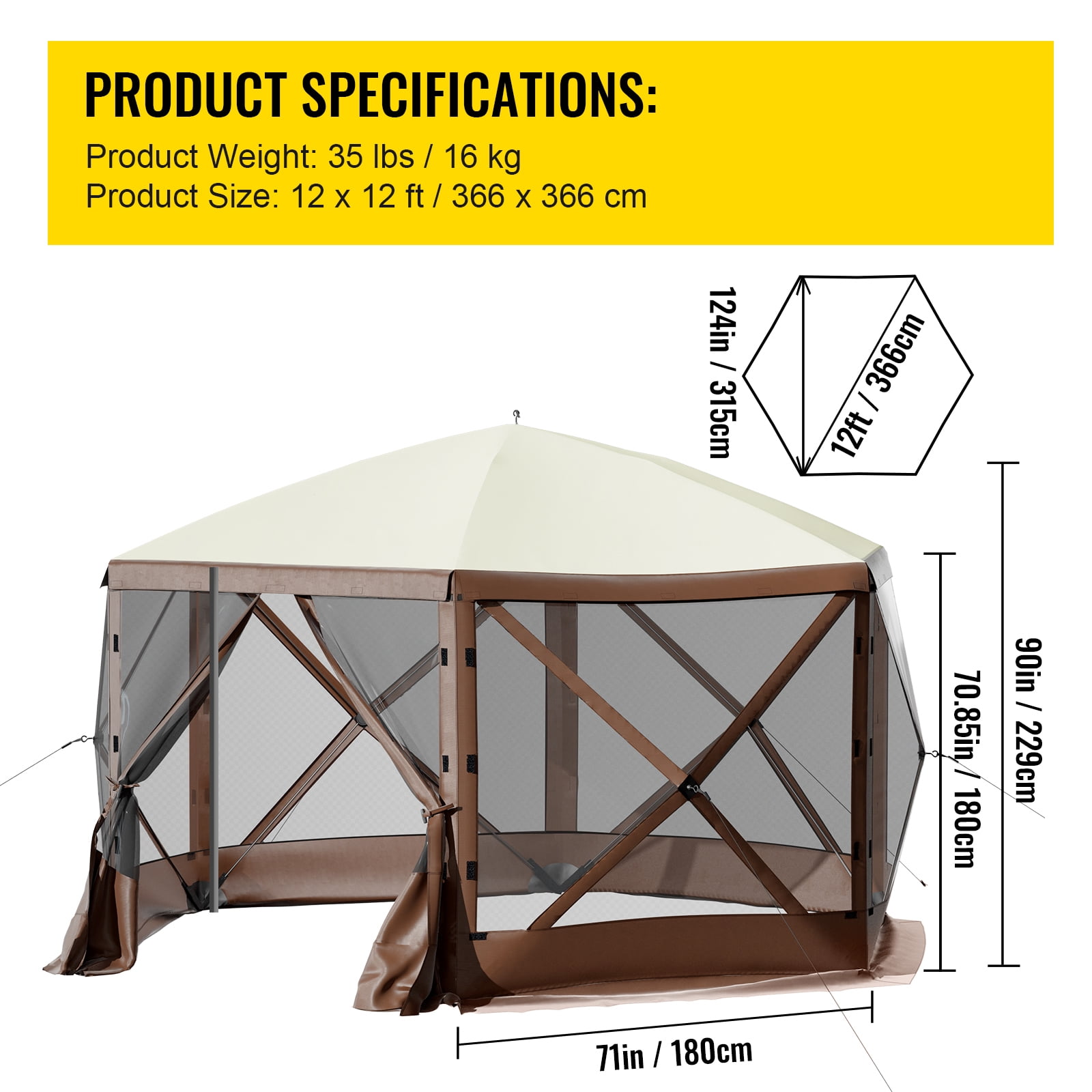 KFFKFF 12x12 ft Brown Pop up Outdoor Canopies, Waterproof