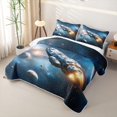 thumbnail image 3 of Manfei Celestial Cosmic Planets Twin Quilt Set,Dreamy Spaceships Twin Coverlet Set,Blue Gold,Black Reversible,2 Pieces,1 Bedspread and 1 Pillowcase, 3 of 7