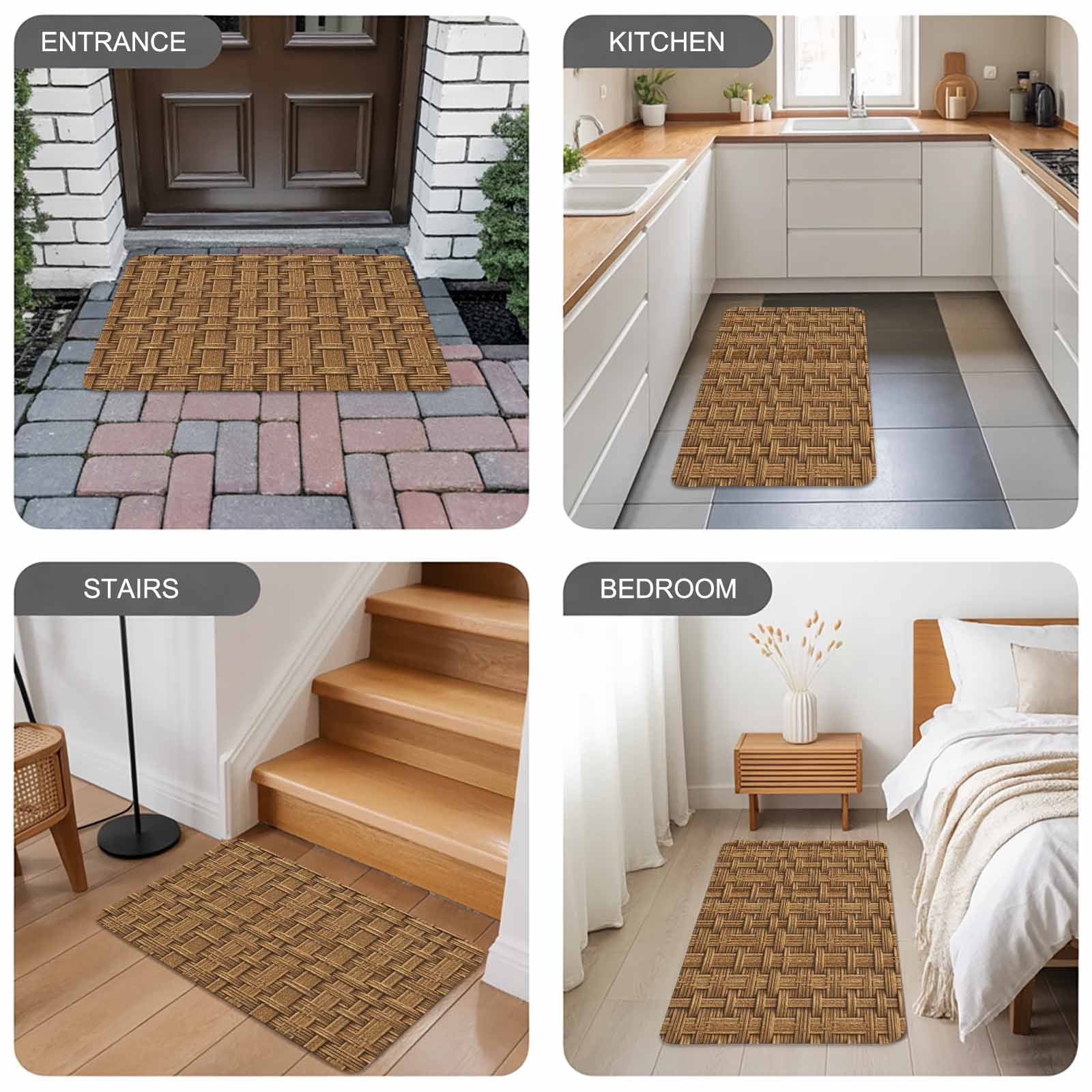 Vintage Rattan Doormat Outdoor Entrance 16"x24", Minimalist Abstract Wicker Texture Brown Absorb Moisture Dirt Door Mats, Non-Slip Rubber Backing Floor Mats Indoor, Low-Profile Front Door Rugs