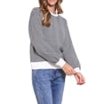 thumbnail image 4 of INSPIRE CHIC Striped Sweater for Women's Crew Neck Contrast Long Bishop Sleeve Oversized Pullover Tops XS Black White, 4 of 6