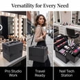 thumbnail image 6 of Makeup Train Case, 14 Inch Lockable Cosmetic Organizer Box, Professional Large Makeup Case with 6 Adjustable Trays, Spacious Bottom Compartment, Shoulder Strap, Black, 6 of 9