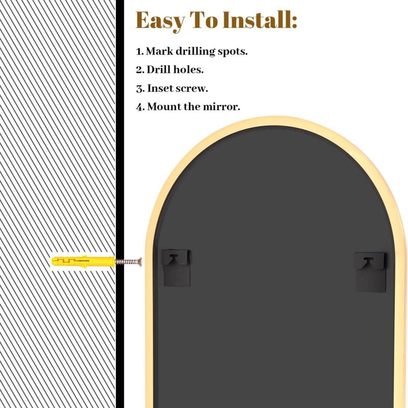 Easy4Home 41"x26"Arched Bathroom Mirror Decor Vanity Mirror Wall Mounted,Gold