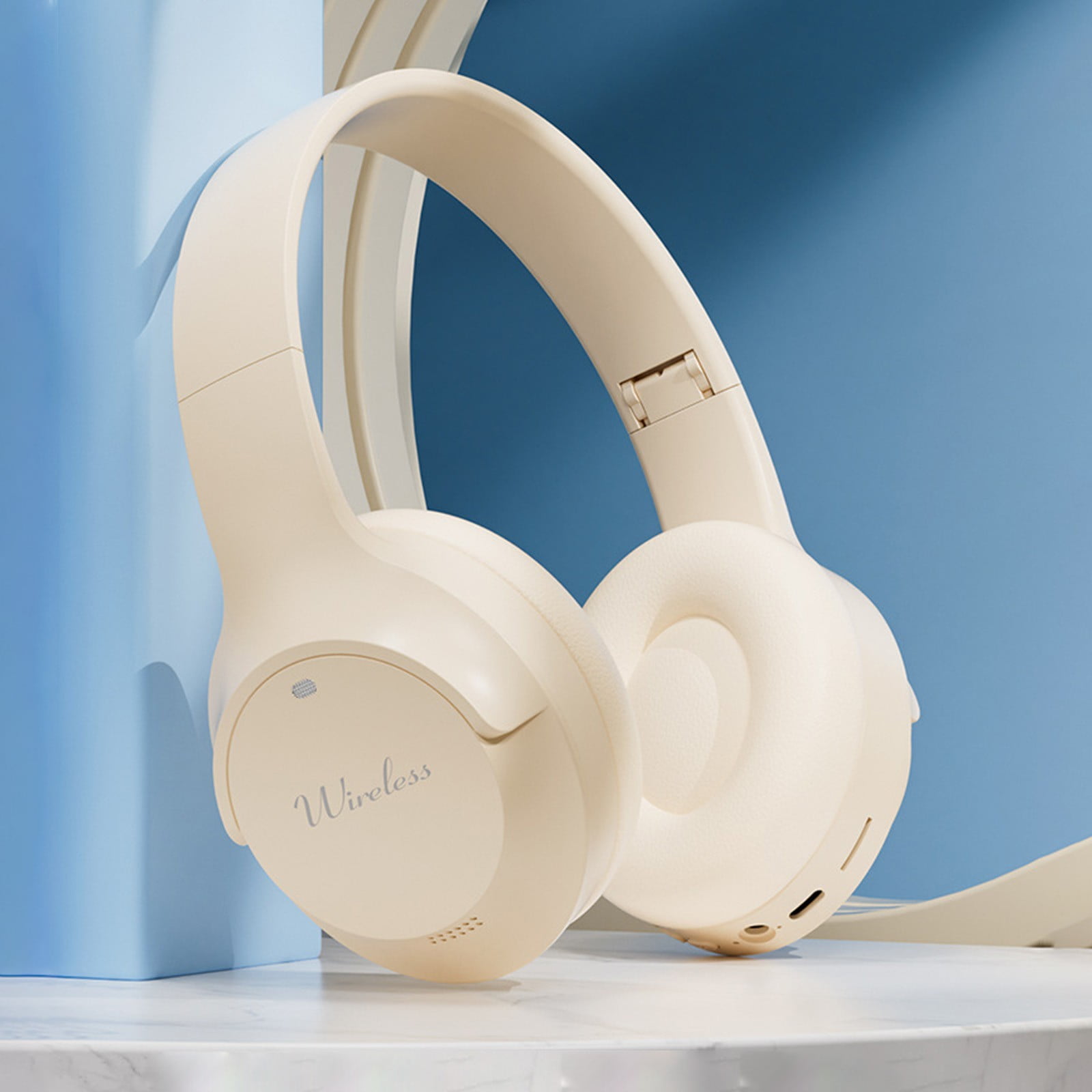 Wireless Headset with AI Noise Cancelling Microphone Bluetooth Headset - Bluetooth V5.2 Headphones with USB Dongle, Charging Base & Mic Mute for Computer/Laptop/PC/iPhone/Android/Cell Phones(Beige)