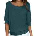 thumbnail image 2 of Aueoeo Sweaters For Women Spring Casual 3/4 Sleeve Plus Size Crew Neck Loose Pullover Knit Fall Sweaters Tops Blue L, 2 of 6