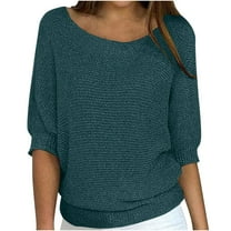 BoLi Sweaters for Women Solid Color Round Neck Pullover Half Sleeve Loose Casual,Sizes S-5XL