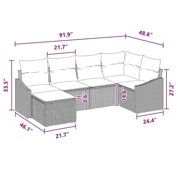 vidaXL 7 Piece Garden Sofa Set with Cushions Black Poly Rattan