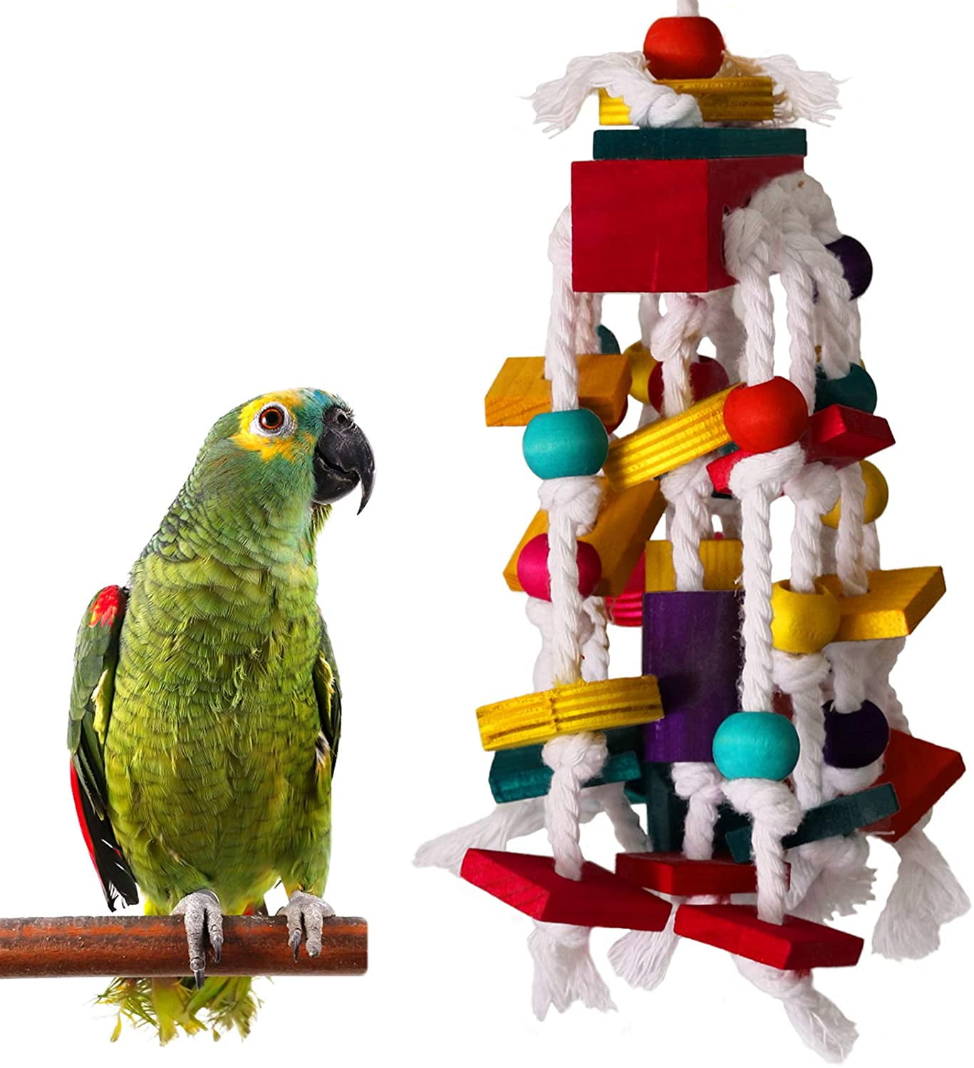 QBLEEV Bird Wooden Block Chewing Toy，Parrot Tabletop Puzzle Foraging Training Toys，Small Animals Shredding Biting Wood Teething Toy for Hamster Guinea Pig Parakeets Cockatiels Conures African Grey 