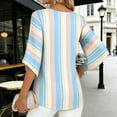 thumbnail image 5 of Women Blouses Dressy Casual 3/4 Sleeve Stripe Print Tops Business Work Office V Neck Shirts Spring Summer Outfits, 5 of 5