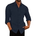thumbnail image 1 of CVLIFE Hauts pour Hommes Col Rabattu T-shirt Col à Revers T-shirt Coupe Régulière Manches Longues Tee Plage Automne Chemises Bleu Marine 2TG, 1 of 7