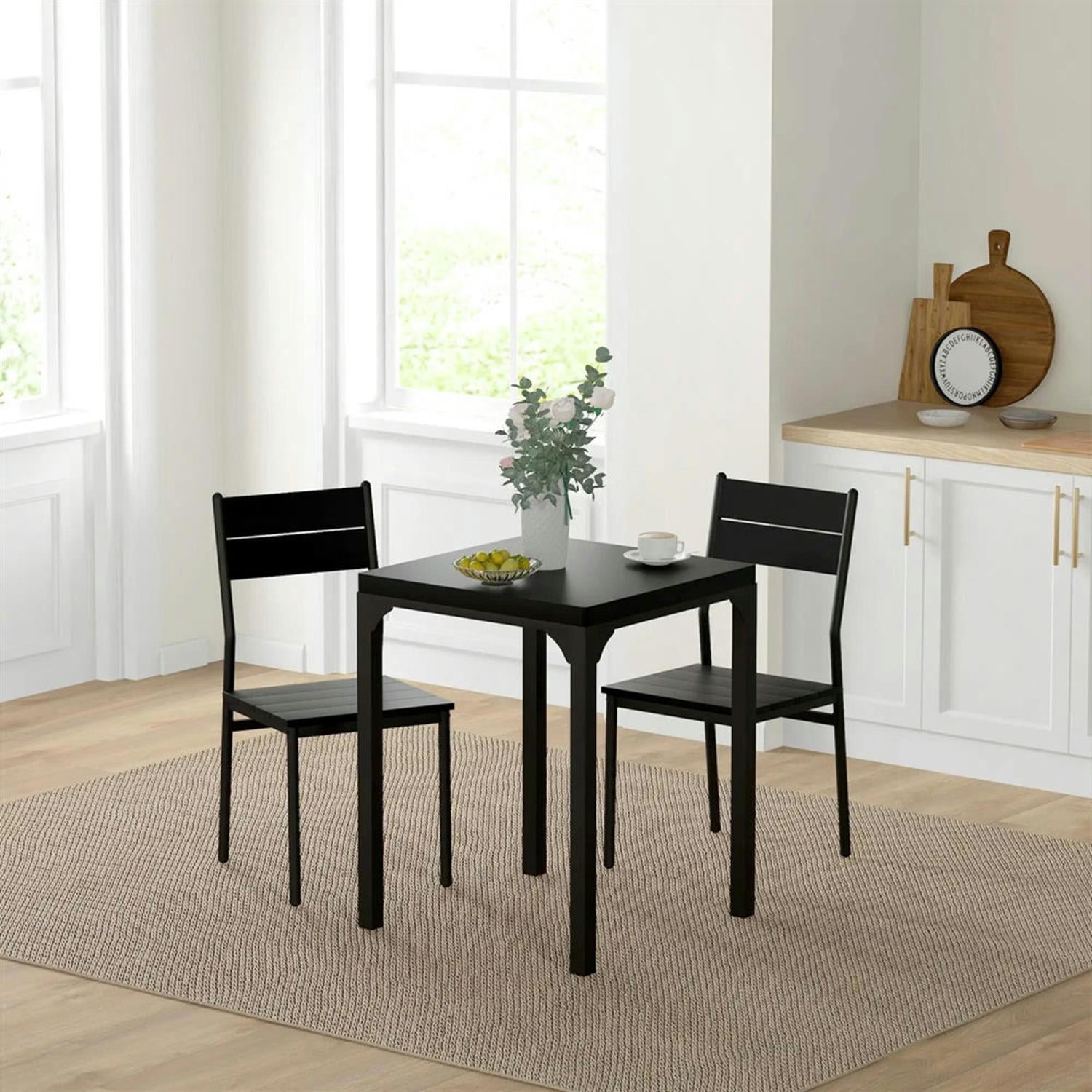 Demi Bonn 3 Piece Dining Table Set for Small Spaces, Modern Kitchen Table and Chairs for 2 Dining Room Set with Chairs Home Furniture Rectangular, Black