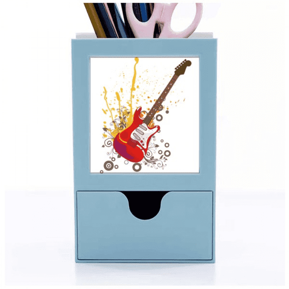 Electric Guitar Jazz Music Culture Desk Supplies Organizer Pen Holder Card