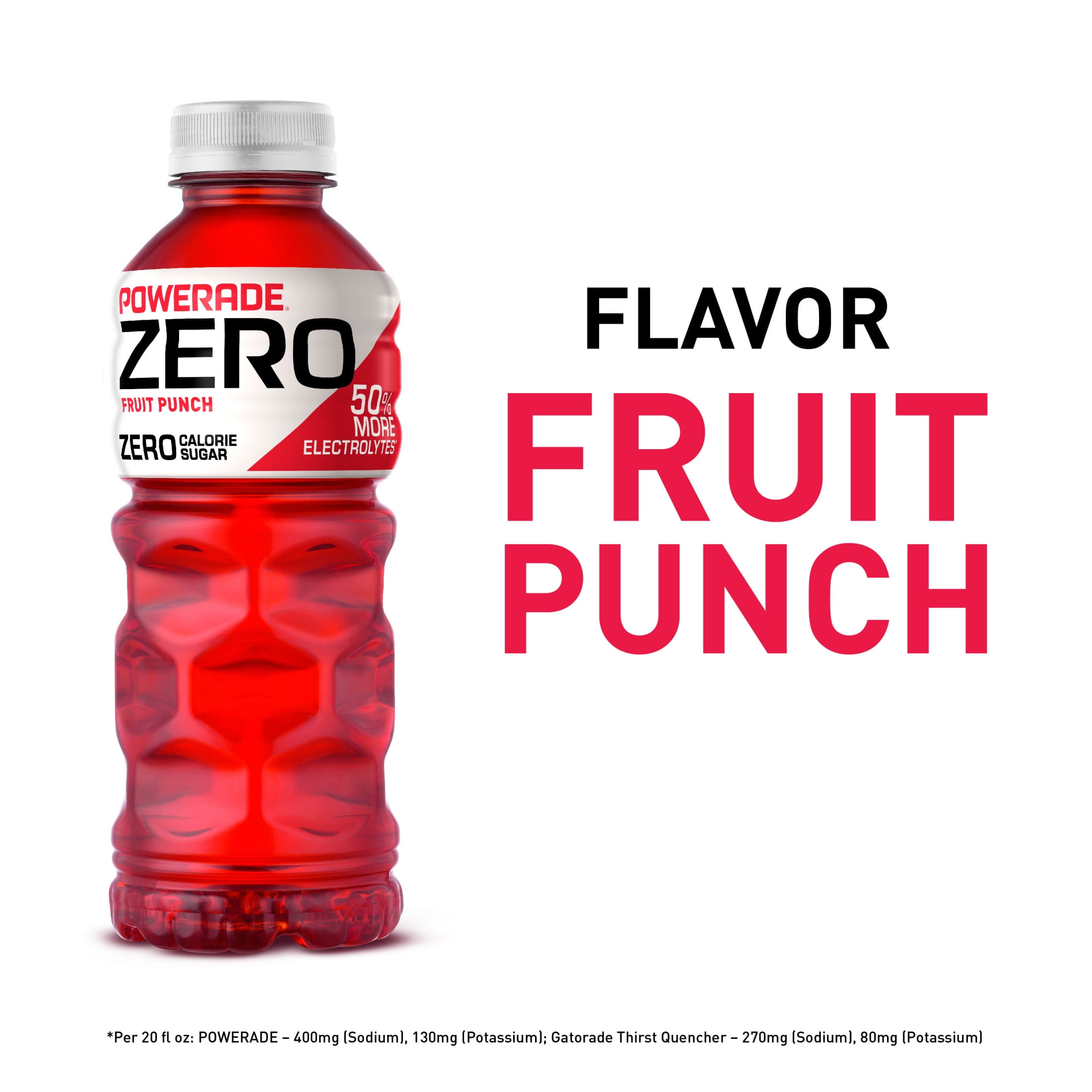 (6 pack) POWERADE Zero Sugar Fruit Punch Electrolyte Sports Drink Bottles, 20 fl oz, 8 Pack