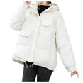 thumbnail image 2 of Summer Saving Clearance AXXD Womens Bomber Jacket Solid Color Zip Velvet Warm Loose Long Sleeve Hood Bomber Coat Jacket White Size 2XL(US:12), 2 of 6