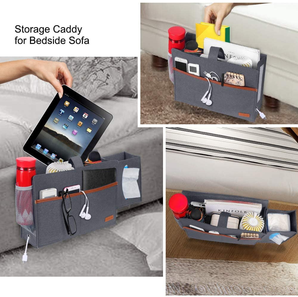 Sofa Simboom Bedside Organizer Caddy Felt Storage Bag Anti-Slip Hanging Pockets Magazine Phone Tablet iPad Glass Remote Holder for Bed Rails Blue Dorms
