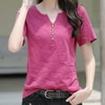 thumbnail image 2 of Kaemgyyd Womens Tops Notch V Neck Short Sleeve Summer Tops Plus Size Button up Solid Color Beach Vaction Clothes, 2 of 3