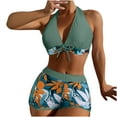 thumbnail image 3 of pstuiky Womens Bikini, Women High Waisted Bikini Set with Chest Pad No Underwire Deep V Neck Print Patchwork Swimsuit Two Piece for Summer Beach Pool Bathing Suits Up To 60% Off Army Green L, 3 of 8