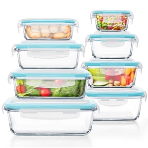 TAIMASI 16-Piece Glass Food Storage Containers, Blue