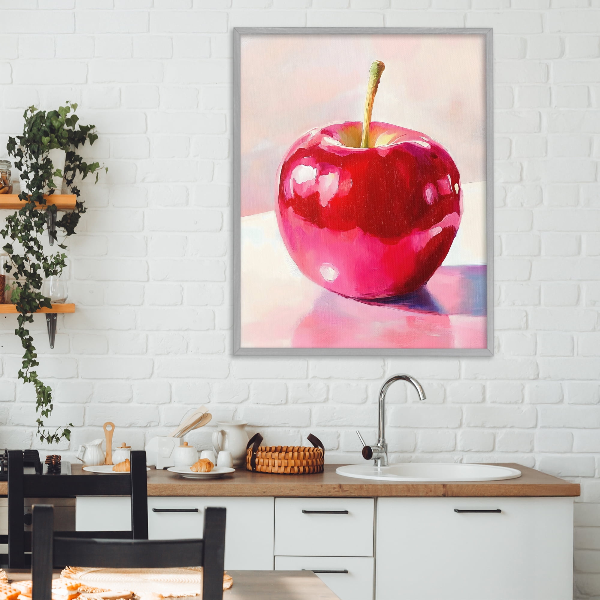 Stupell Industries Shiny Red Apple Reflection Gray Framed Giclee Art, design by The Prints Vibe