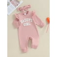 thumbnail image 3 of FEORJGP Infant Girls Rompers Newborn Baby Long Sleeve Jumpsuits Letter Embroidered Crew Neck Rompers Fall Toddler Clothes Bodysuits with Headband, 3 of 9