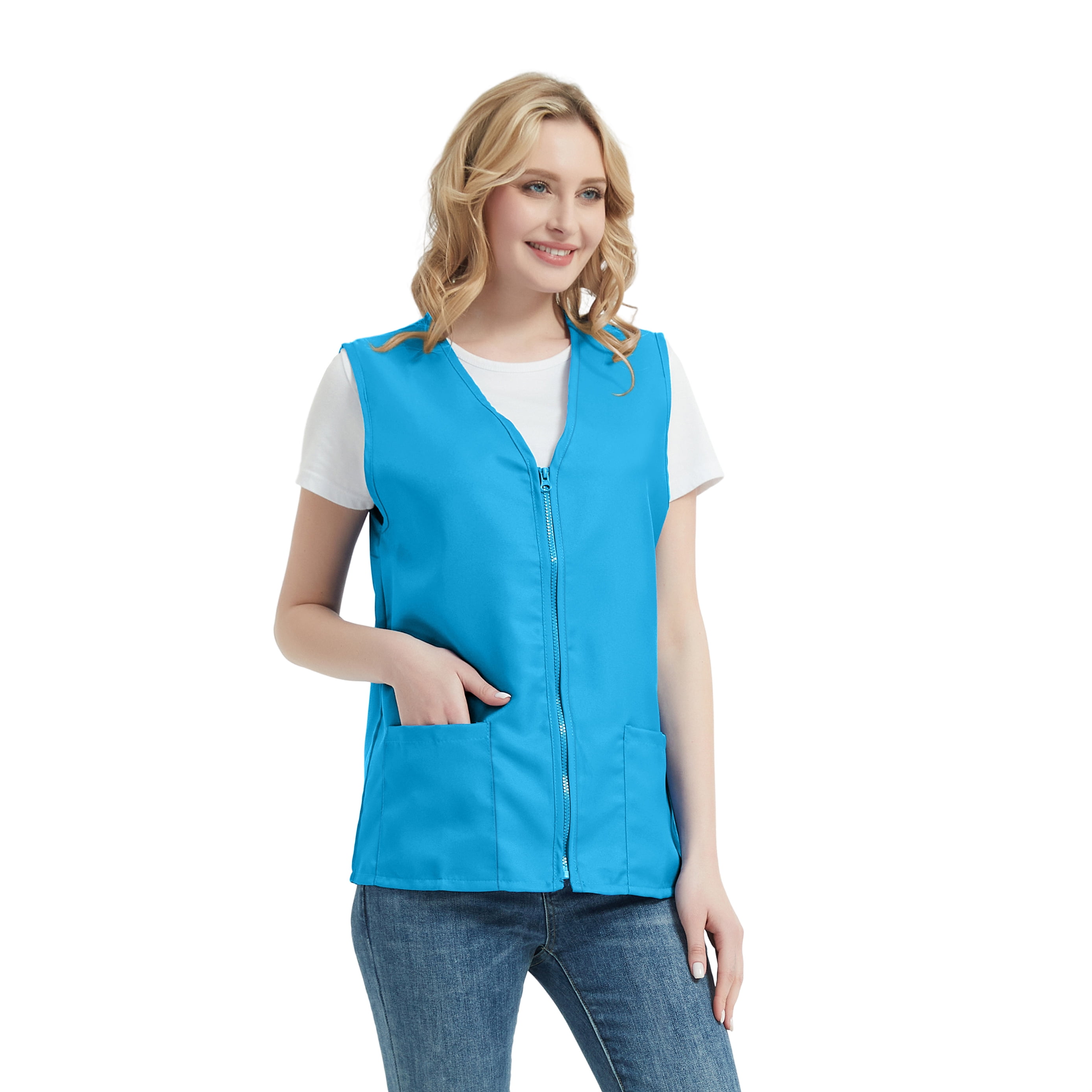 TOPTIE 5 Pack Volunteer Vest Waiter Bartender Work Uniform, Supermarket Clerk Workwear-Light Blue-M