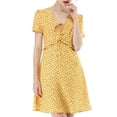 thumbnail image 1 of INSPIRE CHIC Women's Tie V Neck Short Sleeve Ruffle Floral A-Line Dress, 1 of 4