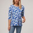 thumbnail image 5 of Womens 2025 Fall 3/4 Sleeve Crew Neck Blouse Fashion Print Casual Loose Fit Shirt Top, 5 of 6