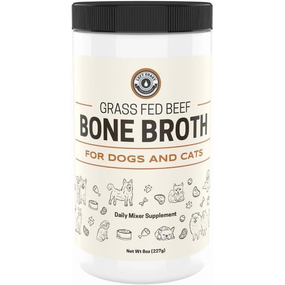 Left Coast Performance 8oz Beef Bone Broth Powder for Dogs and Cats | Premium Grass-Fed Beef Broth Topper for Picky Eaters | Supports Joints and Gut Health | Bone Broth for Cats
