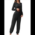 thumbnail image 3 of Conjunto de Pijama de 2 Piezas para Mujer, Camiseta y Pantalón Lisos, Suave y Elástico. Negro L, 3 of 10