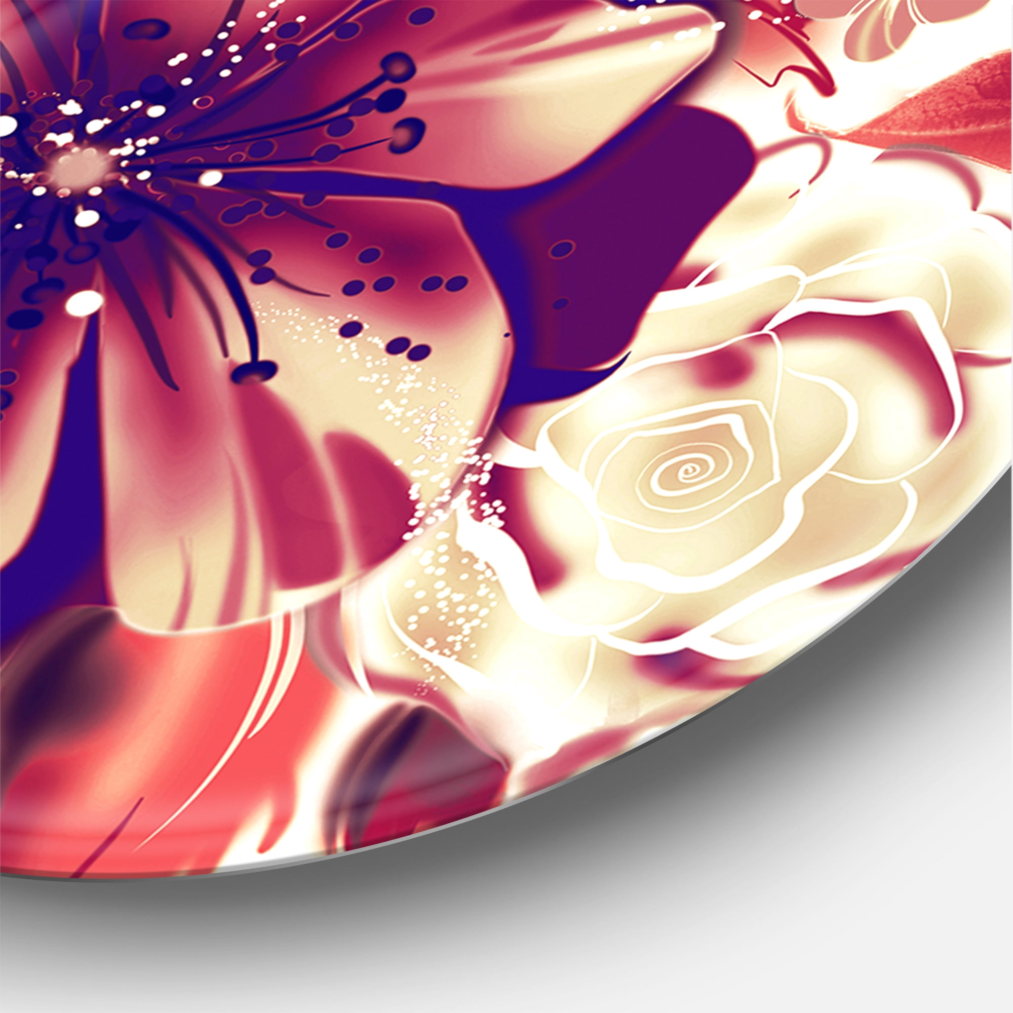 Designart 'Yellow and Pink Flowers Retro' Traditional Circle Metal Wall Art 23x23 - Disc of 23