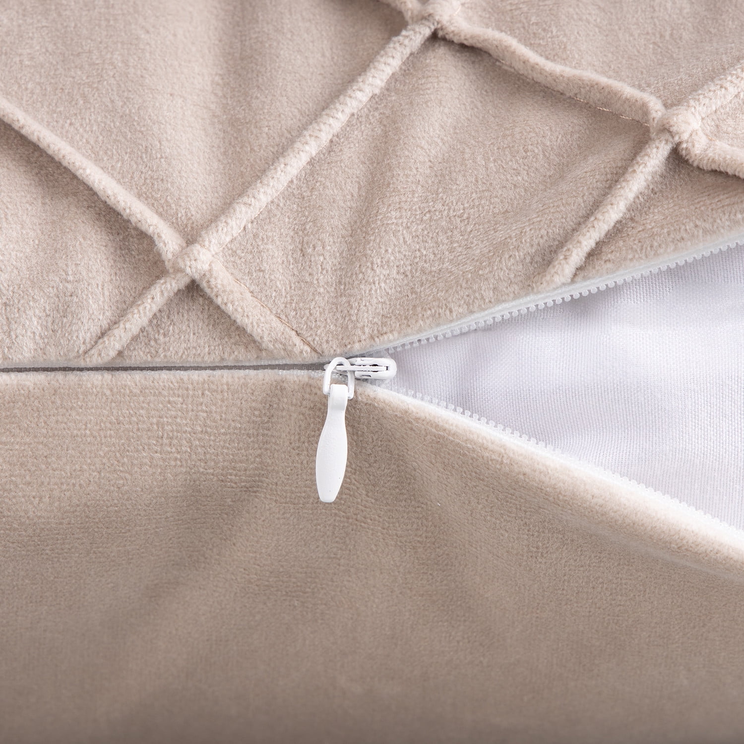 Phantoscope Pleated Velvet Pillow Covers, 18x18 Inch Set of 2, Square Decorative Throw Pillow Cases for Couch & Bed, Luxury Soft Cushion Covers, Beige